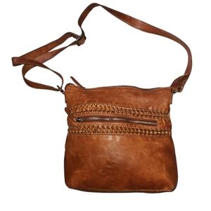 Braided Detail Tan Leather Crossbody Bag
